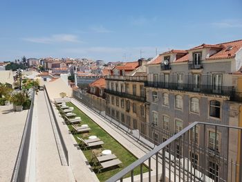 High angle view of buildings against sky