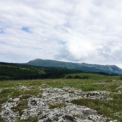 Landscape with mountain range in background