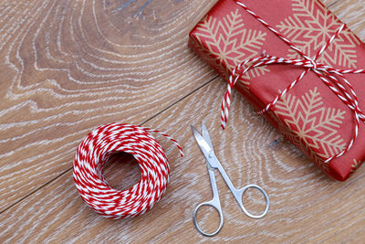 High angle view of christmas decoration on table