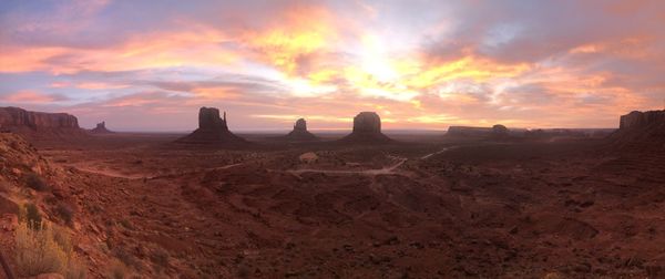 Scenic view of monument valley during sunrise