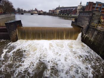 High angle view of dam by sea