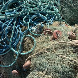 High angle view of fishing net in fuengirola port, spain. 