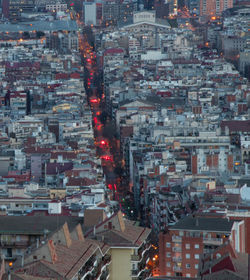 Aerial view of illuminated cityscape