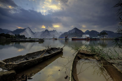 Panoramic view of lake against sky during sunset