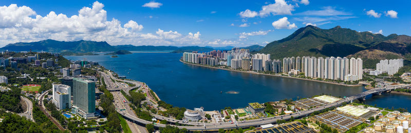 High angle view of cityscape against sky