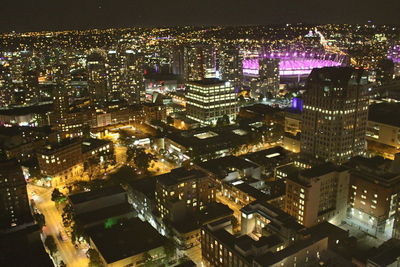 Aerial view of city at night