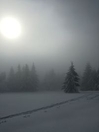 Snow covered landscape against sky