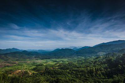 Scenic view of mountains against cloudy sky