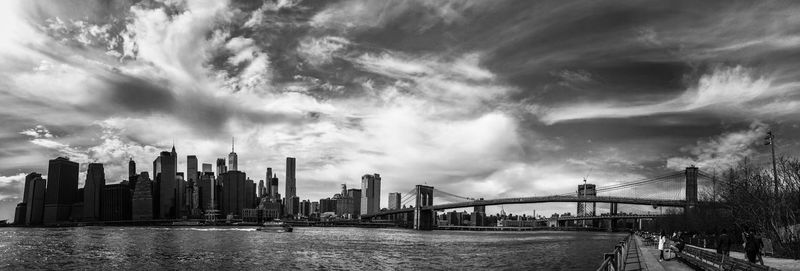 Panoramic view of city against cloudy sky