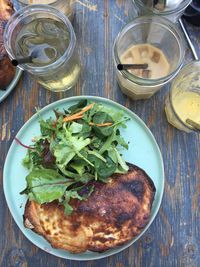 High angle view of food in plate on table