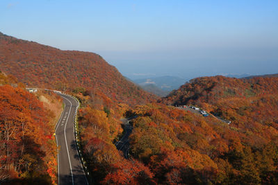 Scenic view of mountains against sky during autumn