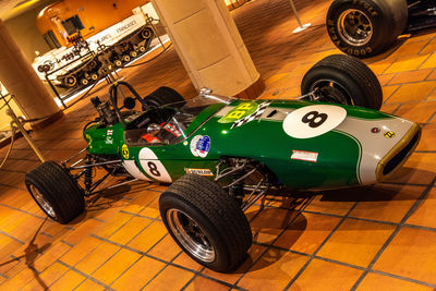 High angle view of toy car on floor