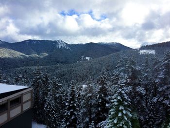 Scenic view of mountains against sky during winter