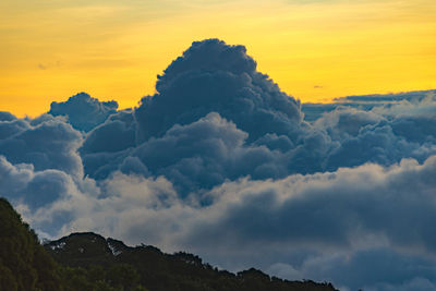 Low angle view of mountain against sky during sunset