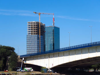 Low angle view of crane at construction site