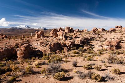 Scenic view of rock formations on landscape against sky