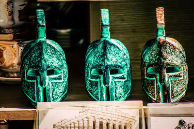 Close-up of masks for sale in store