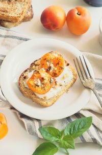 High angle view of breakfast on table