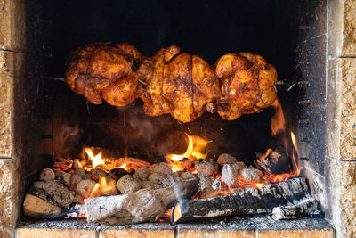 Close-up of meat on barbecue grill