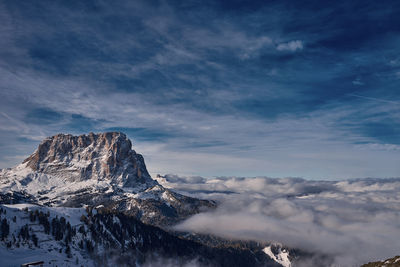 Scenic view of mountains against sky during winter