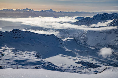 Scenic view of snowcapped mountains against sky