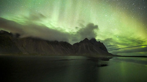Scenic view of sea and mountain against sky