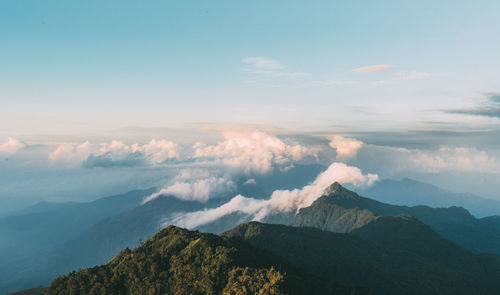 Scenic view of mountains against sky during sunset