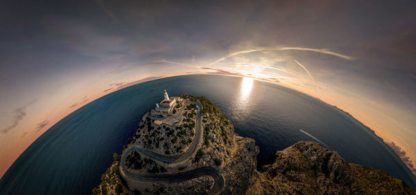 Panoramic view of sea against sky during sunset