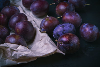 High angle view of grapes on table