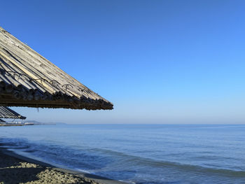 Scenic view of sea against clear blue sky