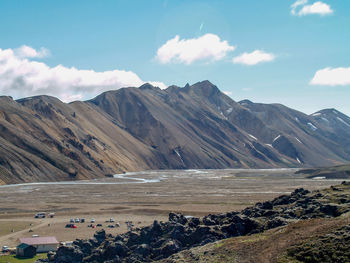 Scenic view of landscape and mountains against sky