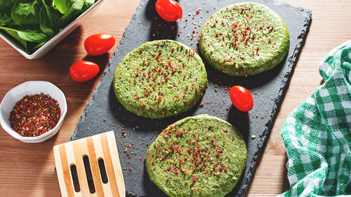 High angle view of vegetables on table