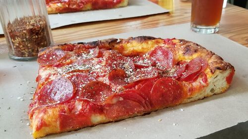 High angle view of pizza on table