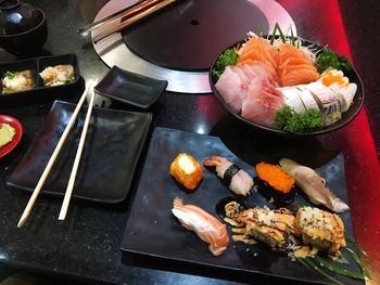 High angle view of sushi in plate