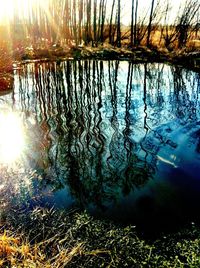 Scenic view of lake at sunset