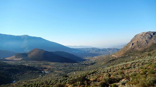 Scenic view of mountains against clear sky