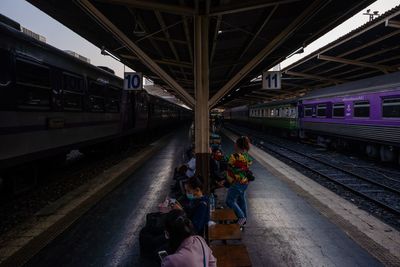 Train on railroad station platform