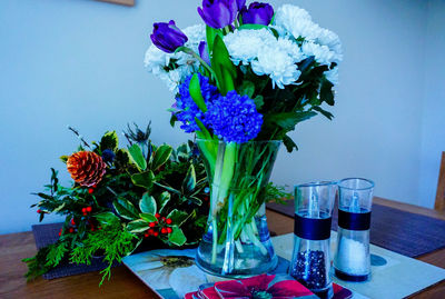 Close-up of flower vase on table