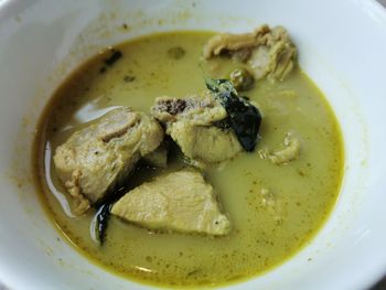 High angle view of soup in bowl