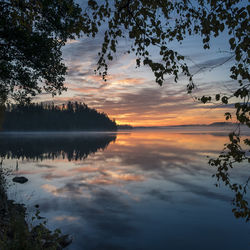 Scenic view of lake against sky during sunset