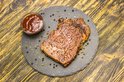 High angle view of breakfast served on table