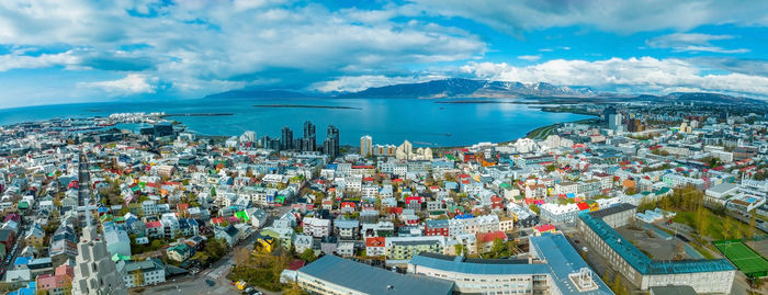 Beautiful aerial view of reykjavik, iceland. sunny day