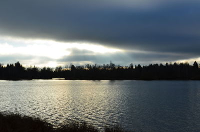 Scenic view of lake against sky at sunset