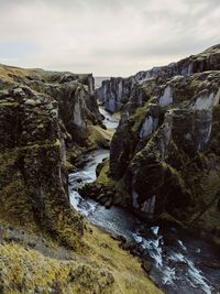 Scenic view of canyon against sky