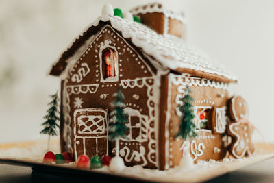 Close-up of christmas decorations on table