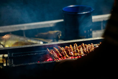 Close-up of food on barbecue grill