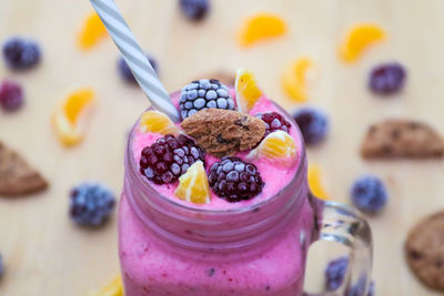 High angle view of breakfast on table