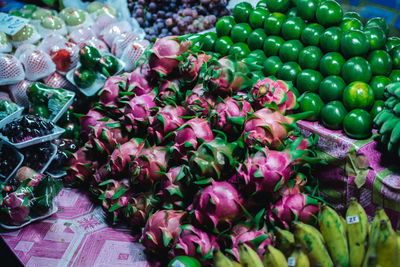 High angle view of vegetables for sale in market