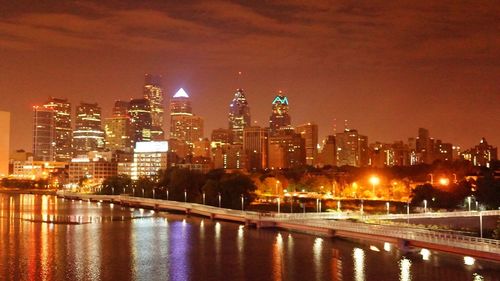 City lit up at night