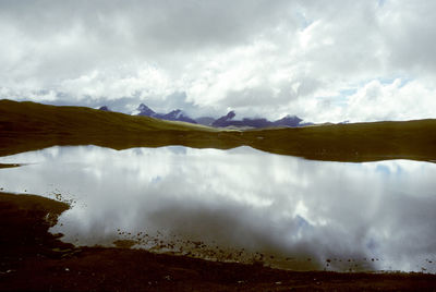 Reflection of clouds in calm lake